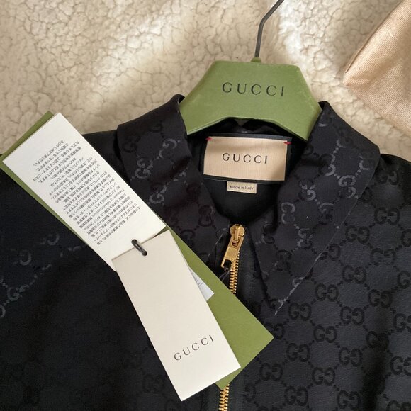 Gucci Black Monogram Jacquard Faille Jumpsuit with Belt - Picture 7 of 14